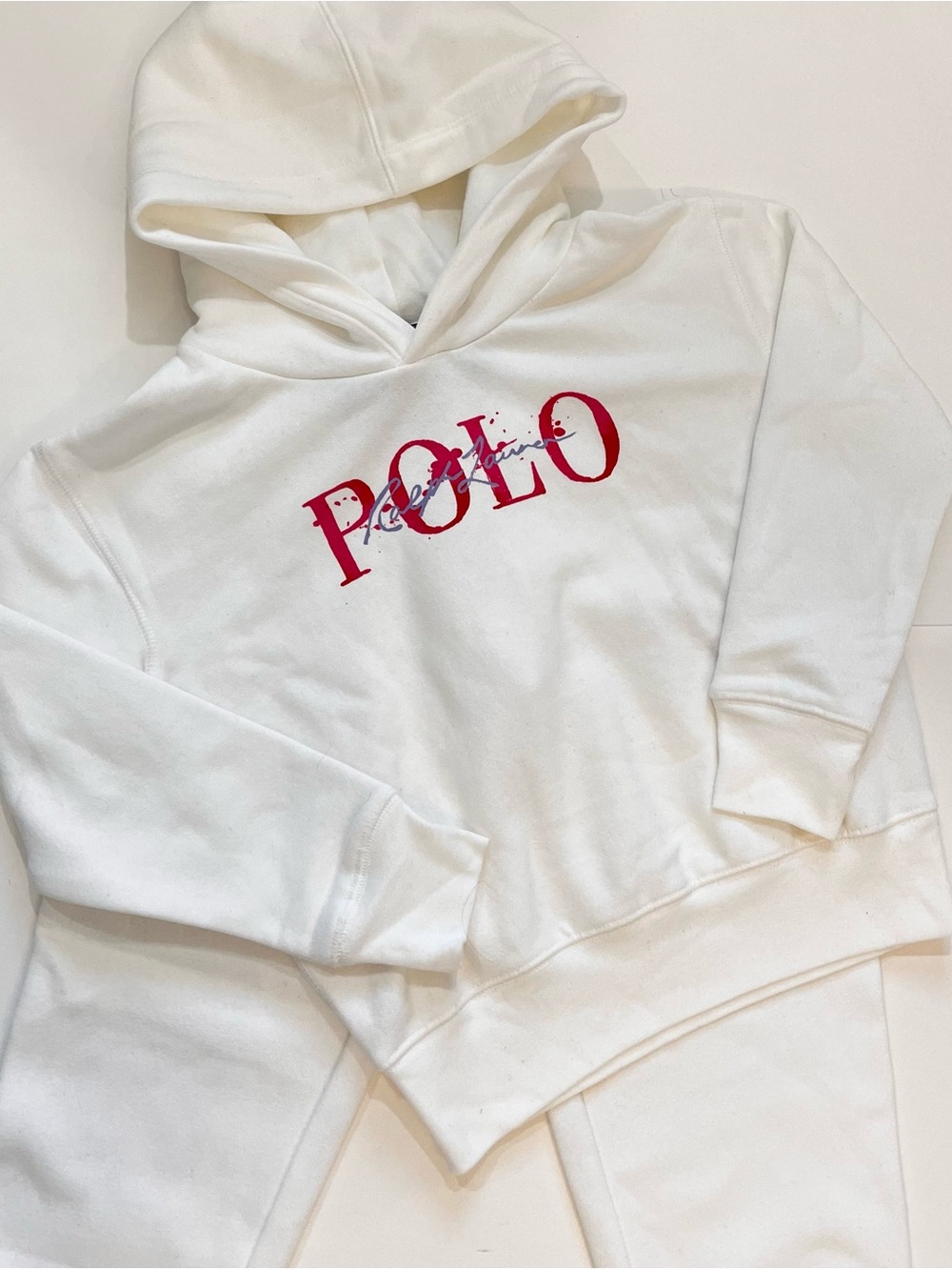 Ralph Lauren White Pants and Hoodie Set with Pink Polo Logo - Picture 2 of 10